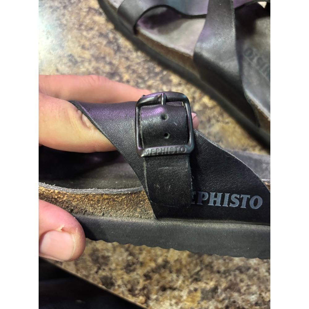 Mephisto Helen Black Leather Buckle Thong Sandals Womens Size 36 US 6 - Picture 3 of 7